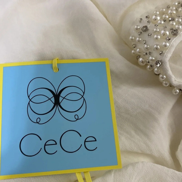 Cece "NEW" Preppy Coquette Pearl Collar Oversized Ballon Sleeve Blouse Size XS - Picture 8 of 10